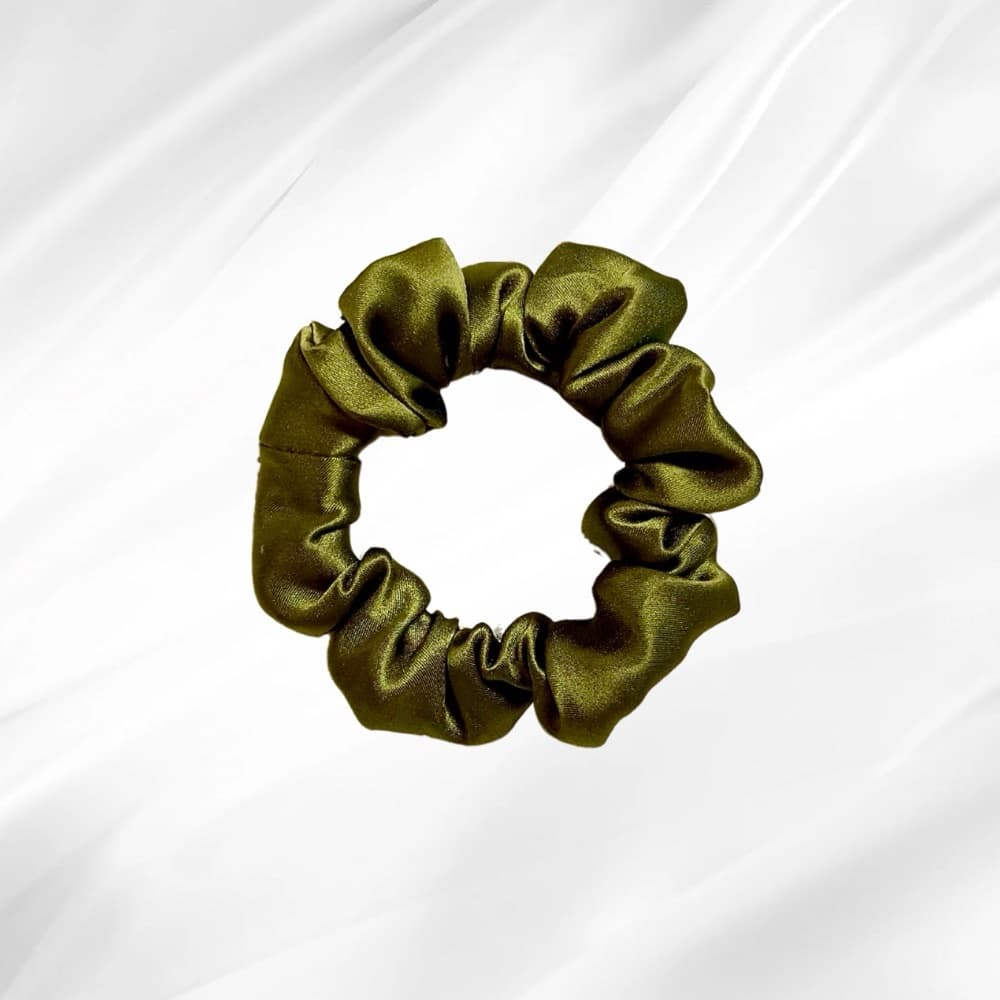 OLIVE GREEN – hedvábná scrunchie MINI - View 1