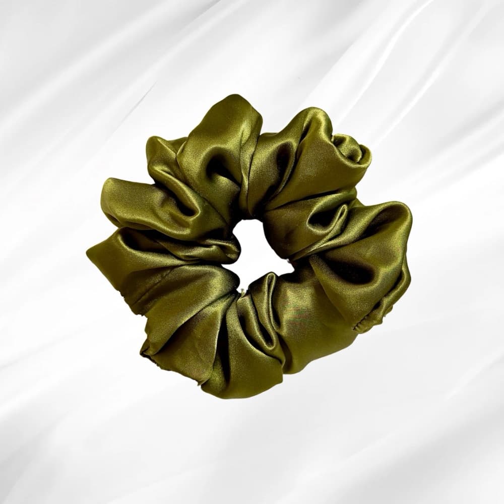 OLIVE GREEN - hedvábná scrunchie JUMBO - View 1