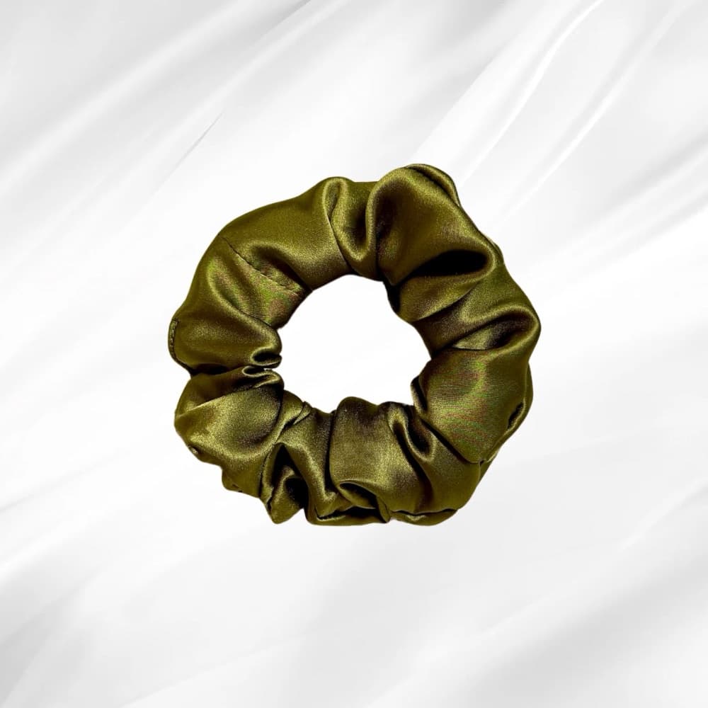 OLIVE GREEN - hedvábná scrunchie KLASIK - View 1